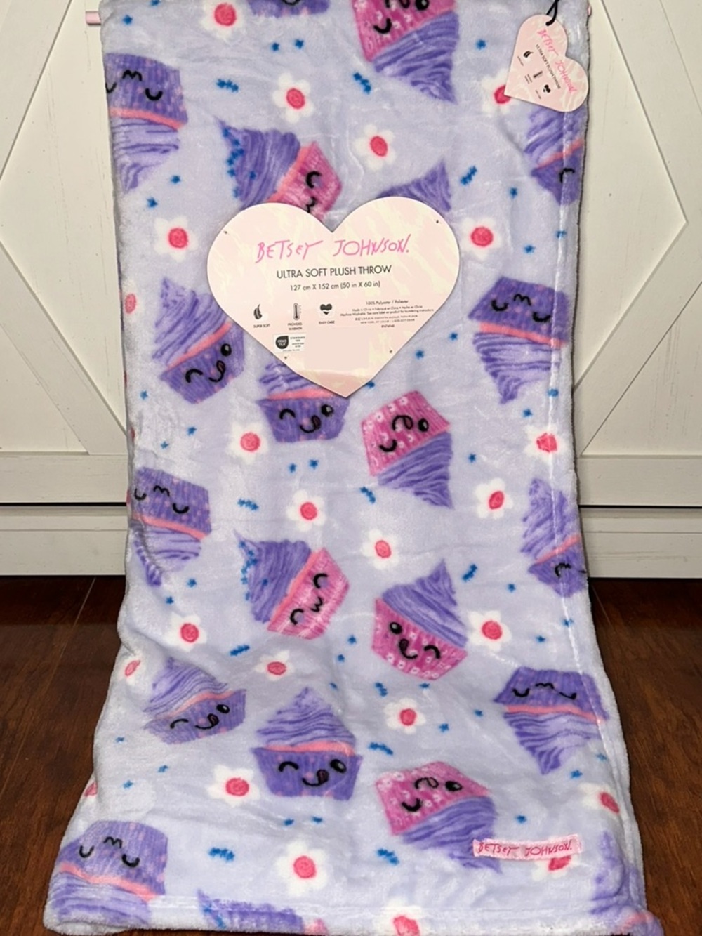 Betsey Johnson Pink and Purple Cupcake Plush Throw Blanket